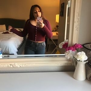 Burgundy button crop top